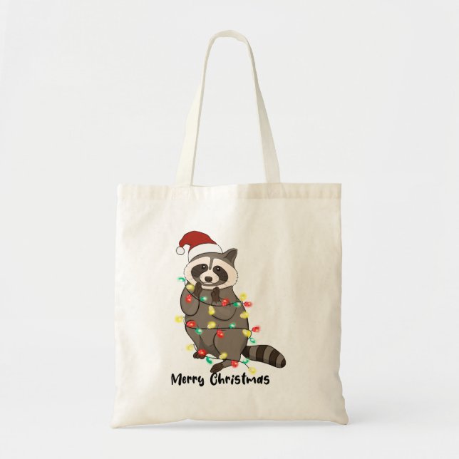 Bolso De Tela Gracioso Racoon navideño (Frente)