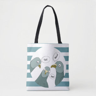 Bolso De Tela Gracioso saludo de paloma con franjas azules