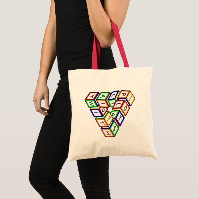 Bolso De Tela Gracioso Vector de bloques de juguete verde amaril (Anverso (producto))