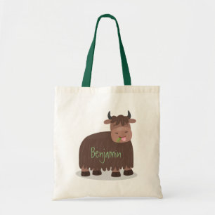 Bolso De Tela Gracioso yak feliz comiendo hierba personalizado i