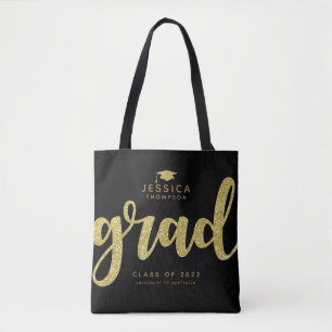 Bolso De Tela Grad Black & Faux Gold Purpurina Simple Elegante