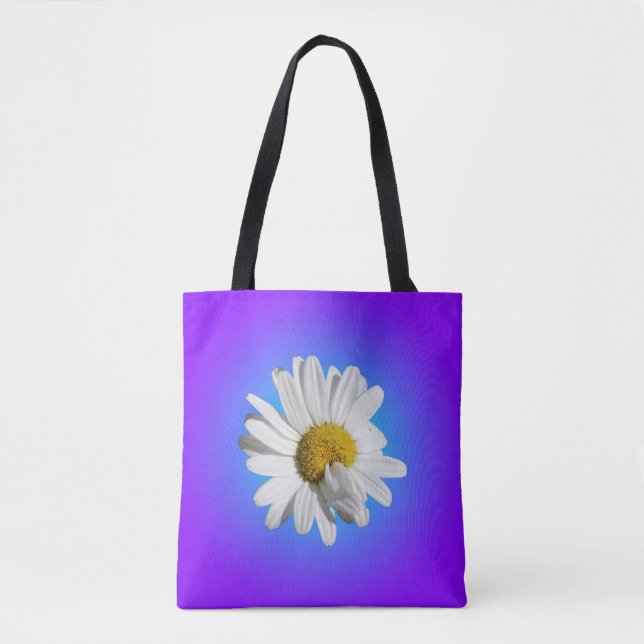 Bolso De Tela Gradiente azul morado de flor de margarita blanca (Anverso)