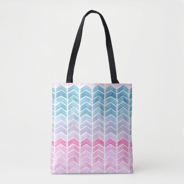 Bolso De Tela Gradiente Chevron: Patrón Herringbone de acuarela. (Anverso)