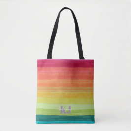 Bolso De Tela Gradiente de Acuarela de Arcoíris | Monograma