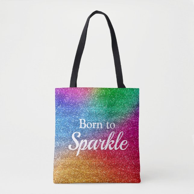 Bolso De Tela Gradiente de Arcoíris Brillo Nacido para Brillar (Anverso)