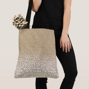 Bolso De Tela Gradiente de impresión Leopardo y Purpurina Gold d