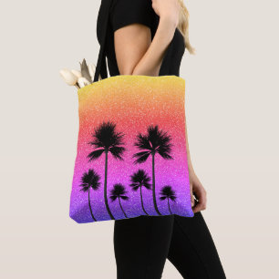 Bolso De Tela Gradiente de puesta de sol de palmeras brillantes