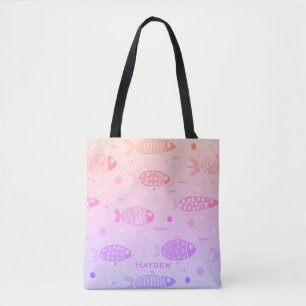 Bolso De Tela Gradiente Patrón de peces de atardecer moderno per