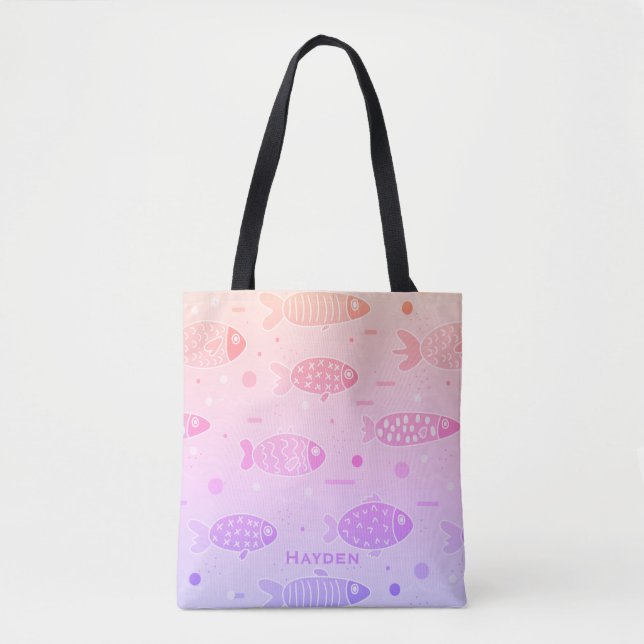 Bolso De Tela Gradiente Patrón de peces de atardecer moderno per (Anverso)