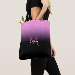 Bolso De Tela Gradiente púrpura y negro con monogramo y nombre