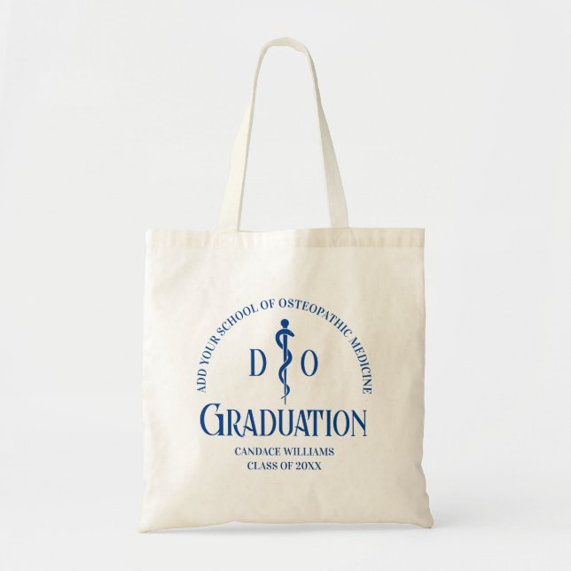 Bolso De Tela Graduación de la Escuela Médica Osteopática Azul (Frente)