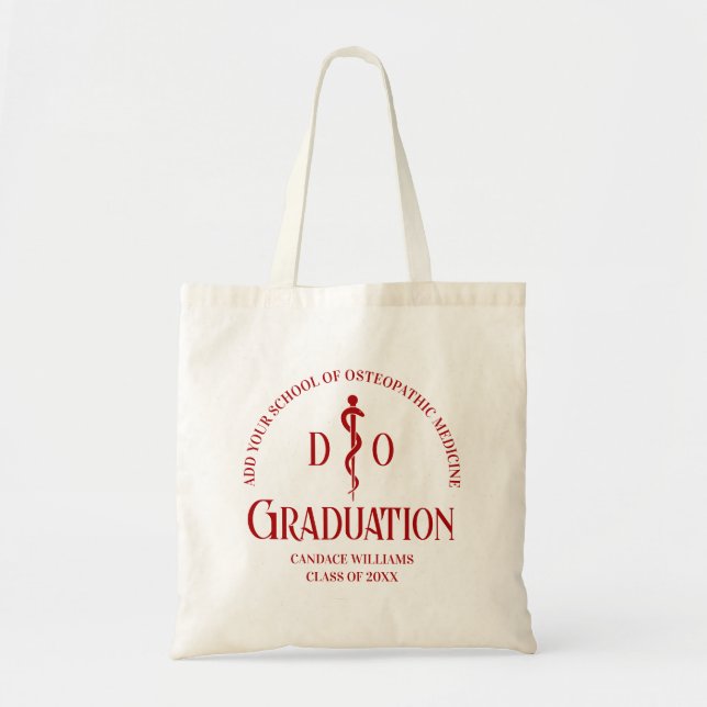 Bolso De Tela Graduación de la Escuela Médica Osteopática Roja (Frente)