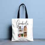 Bolso De Tela Graduado Elegante Script Multifoto Graduado<br><div class="desc">Elegante Script Multi Photo Graduation Graduate Tote Bags presenta cinco de tus fotos favoritas de tu graduado universitario o de secundaria con el rápido y moderno guión de caligrafía negra "Graduado". Sencillo,  elegante y elegante. Creado por ©Evco Studio www.zazzle.com/store/evcostudio</div>