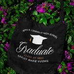 Bolso De Tela Graduado personalizado de moda de 2025 negro<br><div class="desc">Esta moderna bolsa de tote negra para graduación de personalizado senior presenta tipografía en blanco y oro de moda bajo un nombre de instituto o universidad para la clase de 2025. Personalizar con tu año de graduación bajo la encantadora caligrafía para un gran regalo de graduación personalizado.</div>