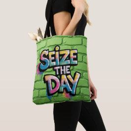 Bolso De Tela Graffiti Colorful Text Saying Seize The Day