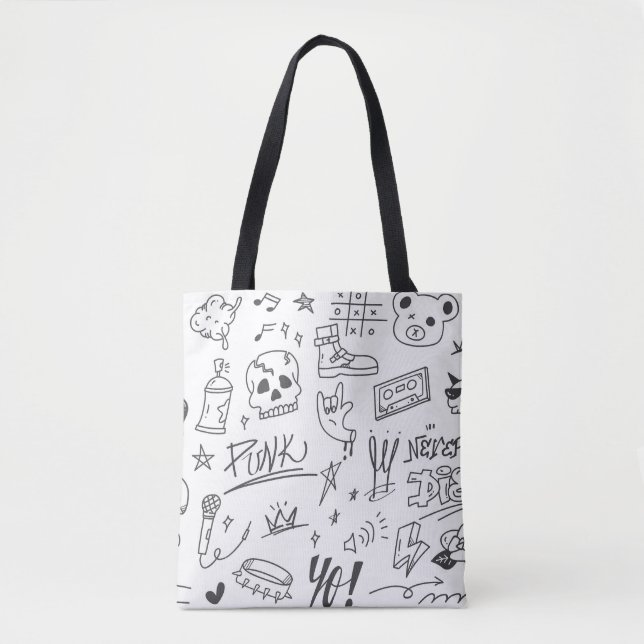 Bolso De Tela Graffiti Doodles: Crítica de la música Punk (Anverso)
