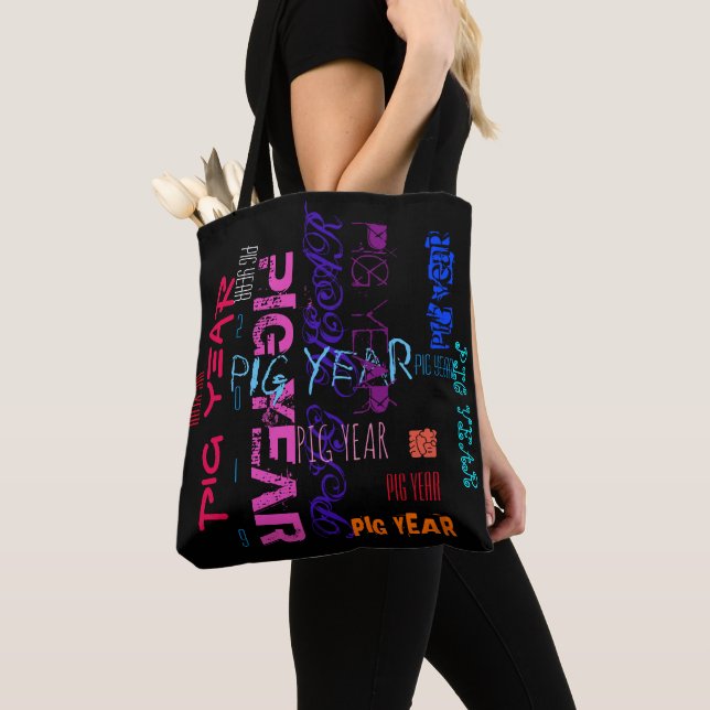 Bolso De Tela Graffiti estilo Repeating Pig Year 2019 Tote Bag (Detalle)