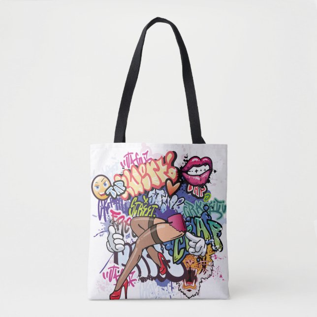 Bolso De Tela Graffiti ilustracion con letras de graffiti callej (Anverso)