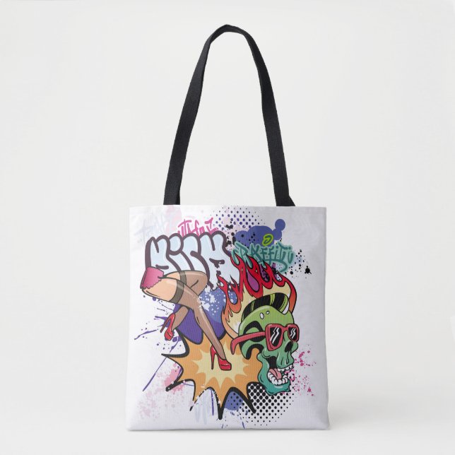 Bolso De Tela Graffiti ilustracion con letras de graffiti callej (Anverso)
