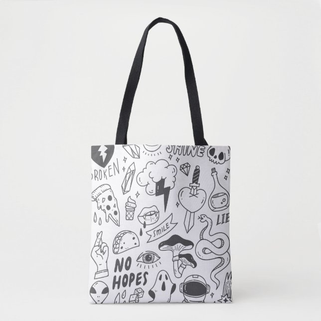 Bolso De Tela Graffiti lindo: Conjunto de arte Doodle. (Anverso)