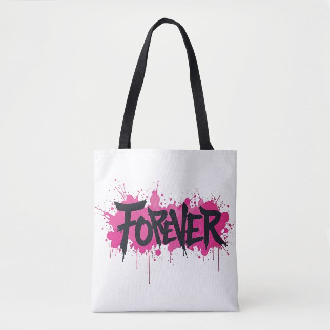Bolso De Tela Graffiti Rosa caliente "PARA SIEMPRE" (Anverso)