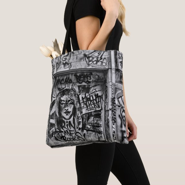 Bolso De Tela Graffiti Urban Street Black And White Grunge (Detalle)
