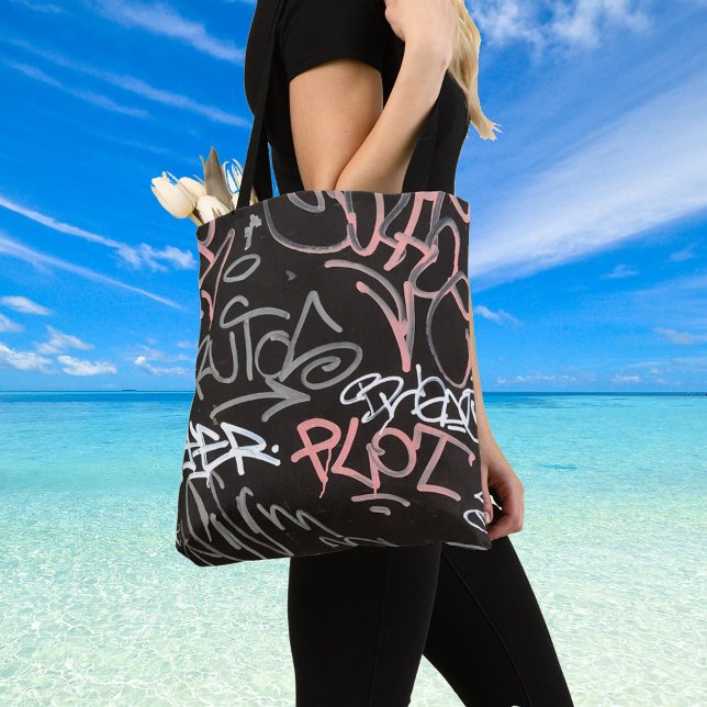 Bolso De Tela Graffiti urbano rosa, gris y negro (Subido por el creador)