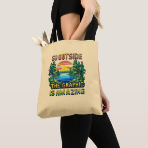 Bolso De Tela Gráfica de arte pixelado de escena natural al aire