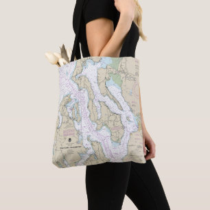 Bolso De Tela Gráfica náutica de la parte norte del sonido de Pu