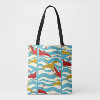 BOLSO DE TELA GRÁFICAS DE VUELO AMARILLO ROJO EN ONDAS DE MAR AZ