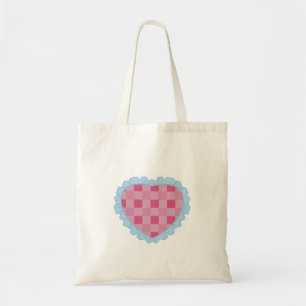 Bolso De Tela Gráfico de Corazón de Cuadros Retro Rosa Pastel y 