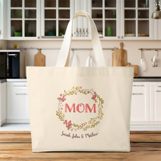 Bolso De Tela Gráfico de Floral Mom con nombres de niños