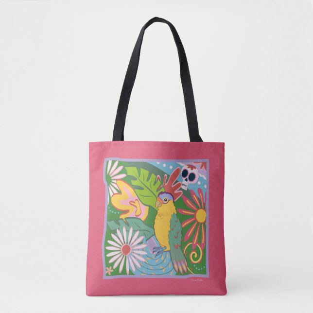 Bolso De Tela Gráfico de Frida Kahlo Parrot (Anverso)