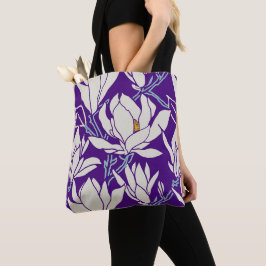 Bolso De Tela gráfico de magnolia en patrón violeta