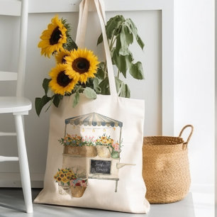 Bolso De Tela Gráfico de Mercado de Flores Acuarela Arte Cottage