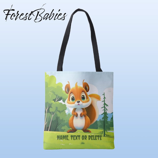 Bolso De Tela Gráfico de Personalizado de animales de Woodland C (🐿 Squirrel, Customizable ForestBabies Tote Bag - Front)