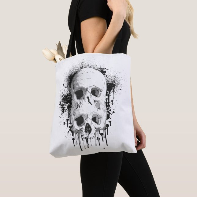 Bolso De Tela Gráfico de salpicaduras de tinta negra Skull Drip (Detalle)