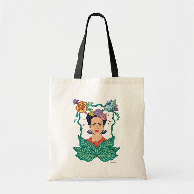 Bolso De Tela Gráfico del marco floral de Frida Kahlo (Frente)
