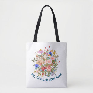 Bolso De Tela Gráfico floral y eslogan