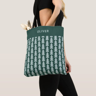 Bolso De Tela Gráfico geométrico moderno verde de árbol de Navid