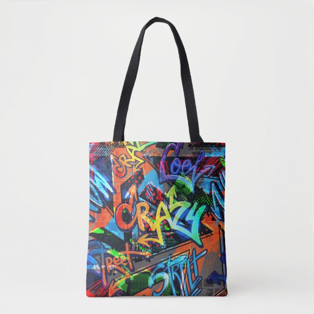 Bolso De Tela Grafiti brillante, diseño gráfico urbano. (Anverso)