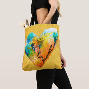 Bolso De Tela Grafiti dorado arte de la acuarela del corazón