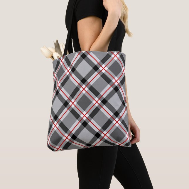 Bolso De Tela Gran acabado moderno, negro, blanco, gris y rojo (Detalle)