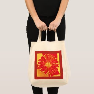 Bolso De Tela Gran Aster de margarita en rojo, amarillo y azafrá