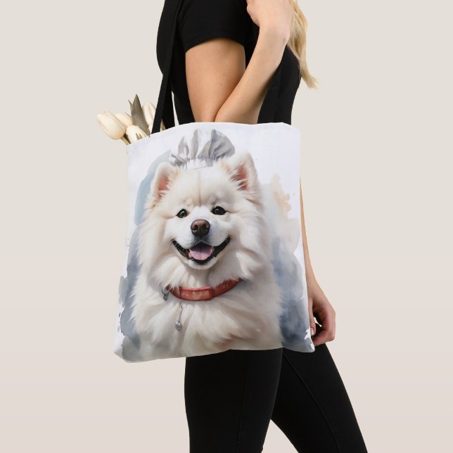 BOLSO DE TELA GRAN BLANCO DE FLUFFY SAMOYED PERRO (Detalle)