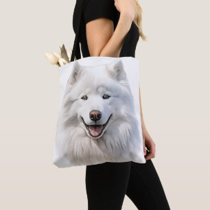 BOLSO DE TELA GRAN BLANCO DE FLUFFY SAMOYED PERRO