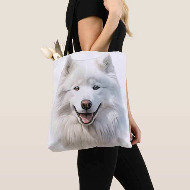 BOLSO DE TELA GRAN BLANCO DE FLUFFY SAMOYED PERRO (Detalle)