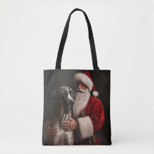 Bolso De Tela Gran Danés con Santa Claus Navideño Festivo