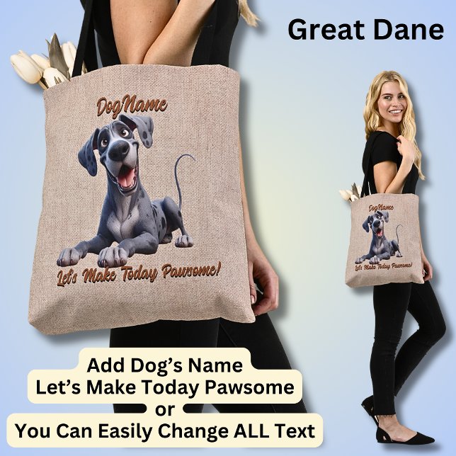 Bolso De Tela Gran danesa - Añadir nombre de perro, cambiar text (Subido por el creador)
