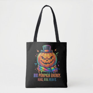 Bolso De Tela Gran Energía de Calabaza Sarcástica Neon Halloween